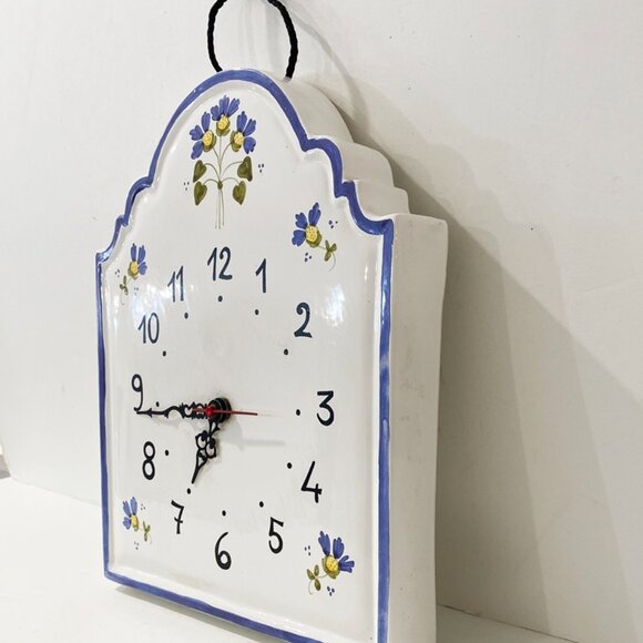 Williams Sonoma Wall Clock White Porcelain Blue Floral Hand Painted Italy - Picture 3 of 7